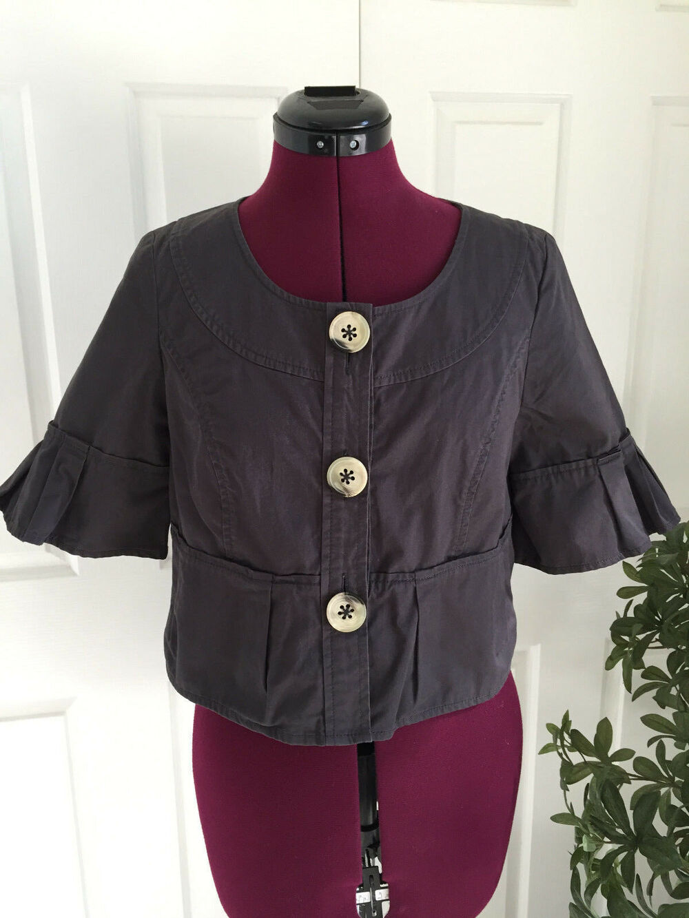 Anthropologie Ett Twa Women Sz 4 Pleated Crop Single Breast Jacket Cotton NWT